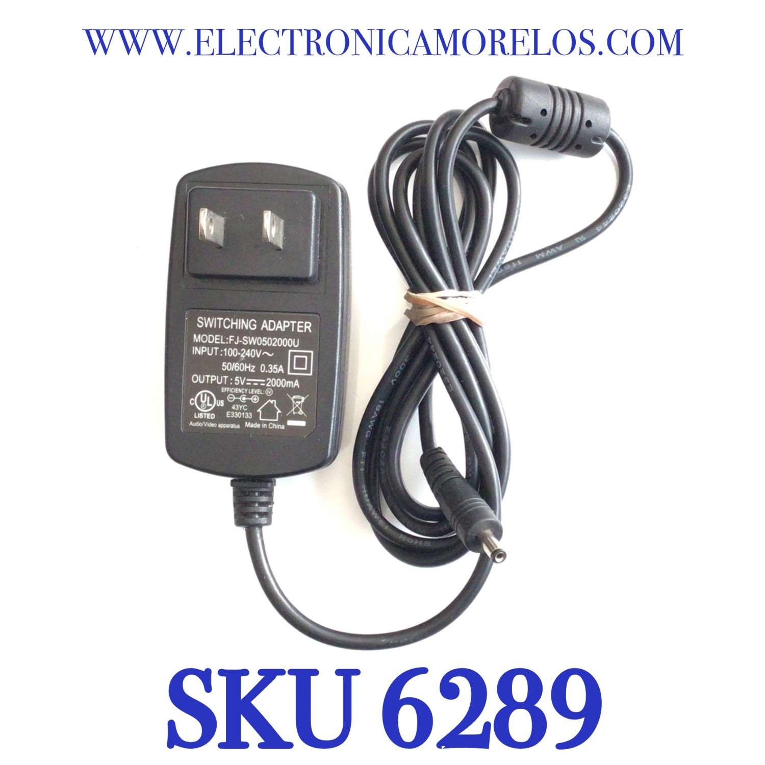 CARGADOR / ADAPTADOR DE FUENTE DE ALIMENTACION SWITCHING / VCA-VCD / NUMERO DE PARTE FJ-SW0502000U / ENTRADA VCA 100-240~50/60HZ 0.35A / SALIDA VCD 5V 2000MA / MODELO FJ-SW0502000U